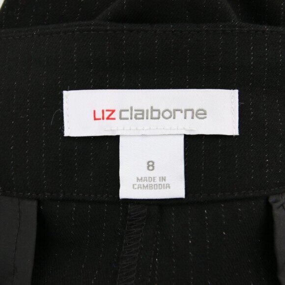 Liz Claiborne Dress Pants 8 Black Striped Pleated Front Pockets High Rise NWT - Picture 10 of 12